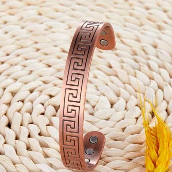 Ring and Bracelet Set Pure Copper Geometric Design Magnetic Energy Cuff Bangle - Picture 2 of 5